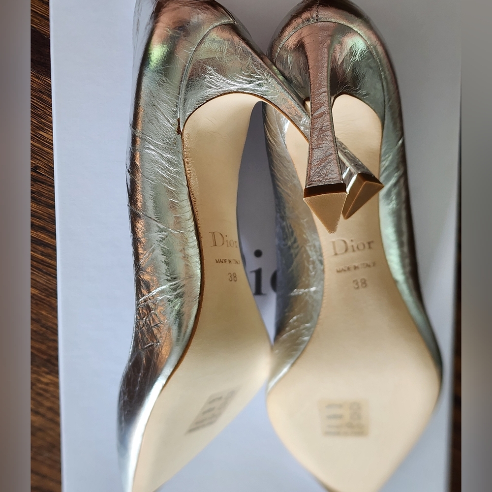 Brand New 100% Auth Christian Dior Women's Stilleto Silver Leather Shoes - Picture 2 of 12